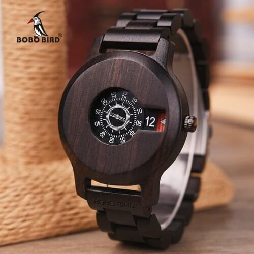 BOBO BIRD Brand Wood Watch Ebony Special Dial Display Quartz Timepiece Minimalist Design erkek kol saati J-R26