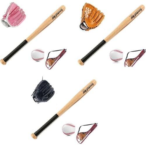 Kids Outdoor Professional 25 Inch Wood Baseball Bat and Softball Ball & Baseball Gloves Exercise Training Baseball Set with Bag