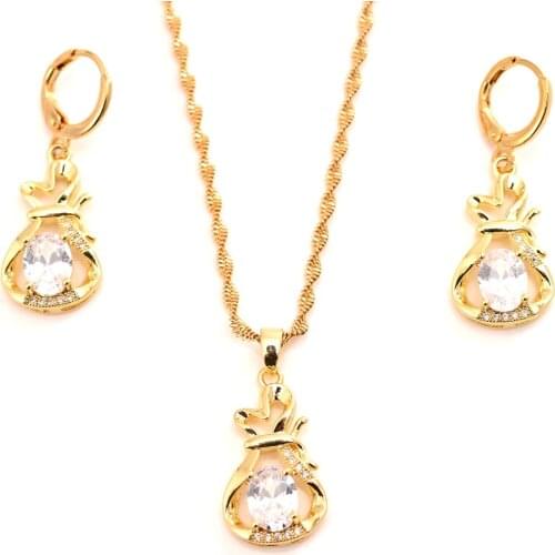 Hot Sale copper jewelry Sets CZ pink crystal Fashion Heart Jewelry sets Women Valentines Day wedding bridal party present gift