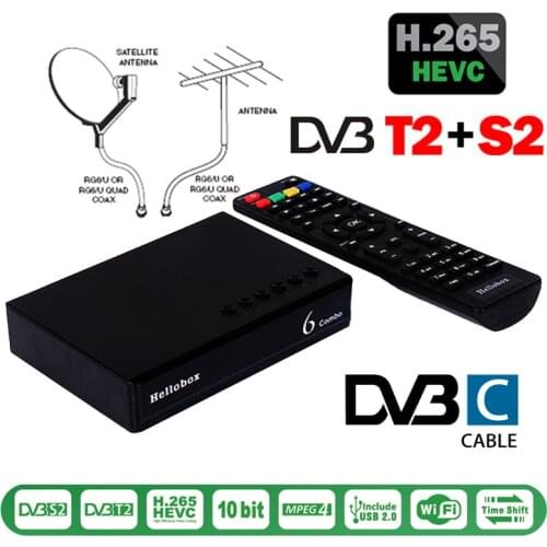 Hellobox HD Digital DVB T2 S2 Combo Decoder DVB-S2 DVB-T2 DVB-C Satellite Receiver H.265 HEVC 10Bit Tuner SKS IKS DVB Player App