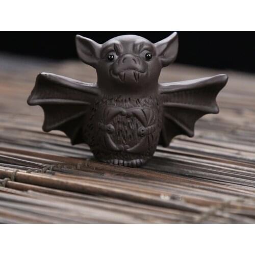 Chinese Yixing Wise Bat Figurine Tea Pet, Bat Tea Pet Ceramic Bat Statue Ornament Gift for Home Office Tea Supplies