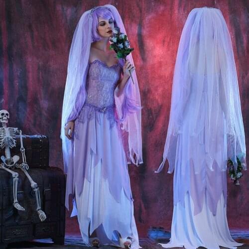 Halloween New Women Horror Scary Purple Ghost Bride Zombie Ghost Doll Dress Night Party Shows Ds Stage Performance Costume