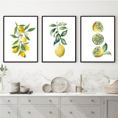 Lemon Wall Art Canvas Painting Botanical Poster for Dining Room Fruit Kitchen Decor Picture Yellow Green Wall Paintings