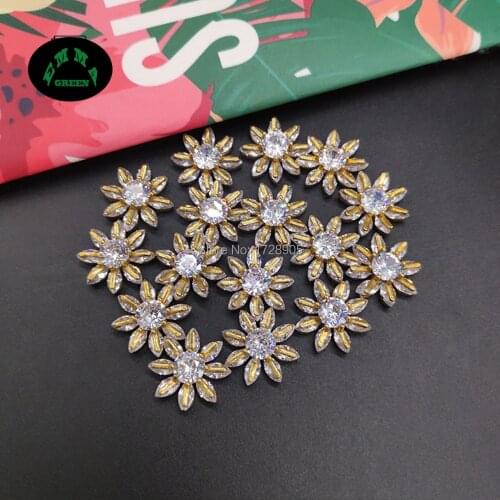 Daisies Button Zircon Daisy Flower 20pcs Silver or Gold Color Crystal Zircon Embellishment for DIY Jewelry Making Findings