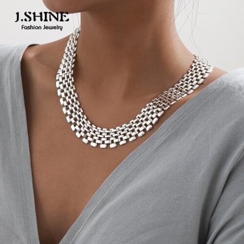JShine Exaggerated Cuban Thick Chain Necklace Women Wide Iron Metal Silver Color Chunky Necklace Statement Fashion Jewelry