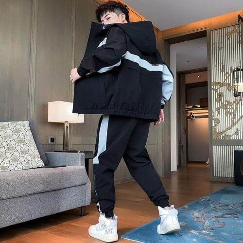 Mens Cargo Pullover Streetwear 2021 Hooded Tracksuit 2 Pieces Sets Hip Hop Jackets And Pants Slim Fit Pants