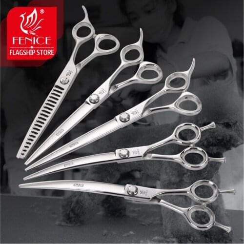 Fenice 7/7.5 Inch Professional VG10 Steel Pet Dog Grooming Scissors Set Dog Shears Cutting Thinning Curved Scissors With Comb