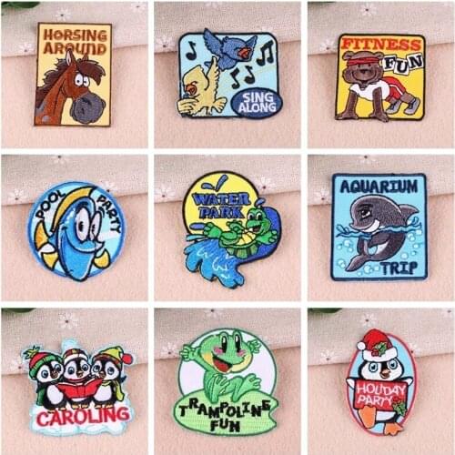 Cartoon animal embroidery patch burned edge high quality small size with adhesive backing iron on clothes DIY hat and bag