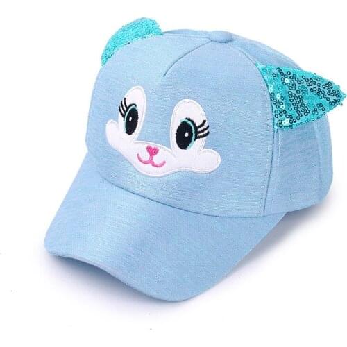2021 New Cute Rabbit Embroidery Childrens Baseball Cap Cat Ears Snapback Sun Hat Shiny Sequin Boy Girl Kid Adjustable Visor Hat