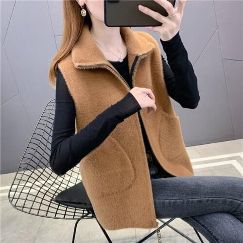 Room 207303 side row No. 8 middle] real shot solid color stand collar stand collar sleeveless knitted vest 53