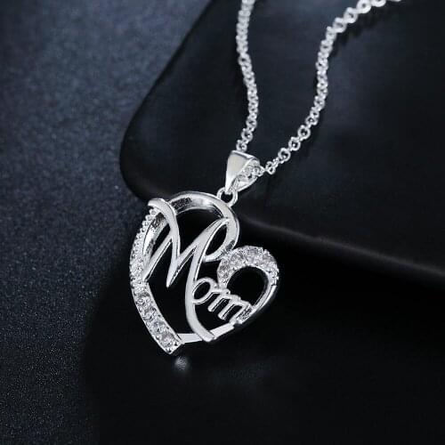 Hot Mothers Day Gifts 925 Sterling Silver Charm Elegant MOM AAA Zircon Heart Pendant Necklace for Women Fashion Brands Jewelry