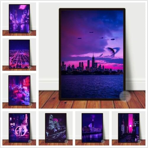 City Night View Poster Neon Prints Colorful Canvas Wall Art Painting Cafe Bar Living Room Lounge Game Room Dorm Featured Decor