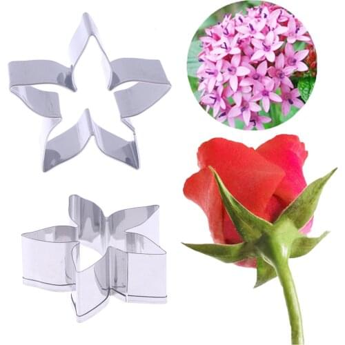 DIY Stainless Steel Cookie Cutter Rose Flower Leaves Biscuit Fondant Cake Mould Icing Cookie Mold Starry Flower Pastry Tool