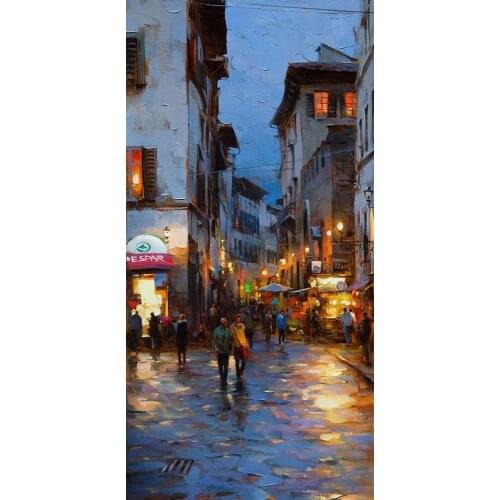 Hand Painted Modern Abstract Streetscape Florence at Evening Knife Oil Painting on Canvas Handmade Wall Art Decorative Pictures