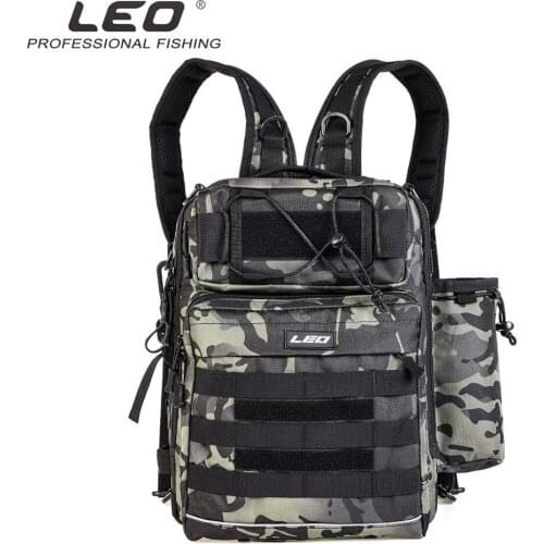 LEO Fishing Bag Lure Tactical Backpack Multifunctional Camo Sling Shoulder Pack for Men Outdoor Sports Fishing Tackle Holder