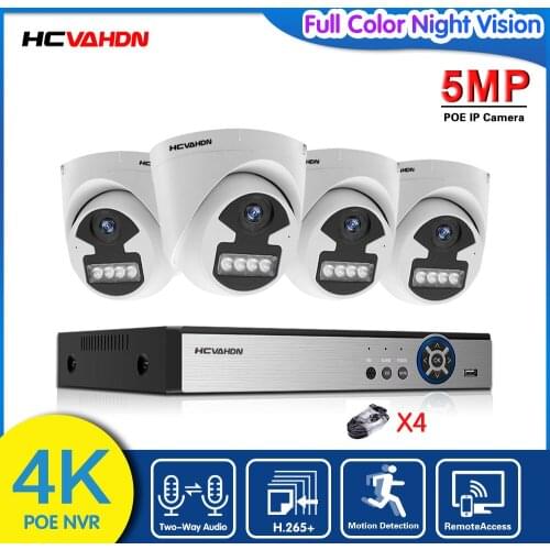 4Channle POE NVR Kit 4K Two Way Audio CCTV Camera System 5MP 4CH Indoor IP Dome Camera Video Surveillance System Kit XMEYE H.265