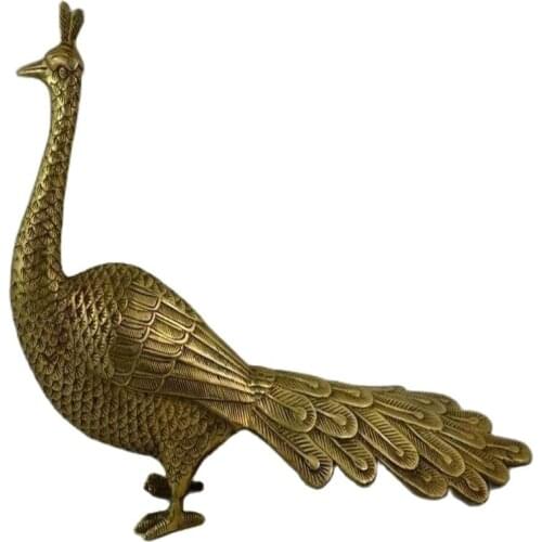 Chinese Old Handwork Copper Carving A Lifelike Peacock Noble Statue