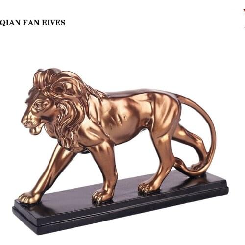 Imitation copper lion statue，Handmade resin craft，Modern art sculpture， wild animals Ferocious lion king，Home decoration statue