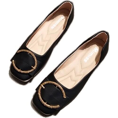 Flat Square Toe Single Shoes Women Shallow Mouth Flat Peas Shoes Buckle Rhinestone Work Shoes Pink Soft Bottom Work Shoes