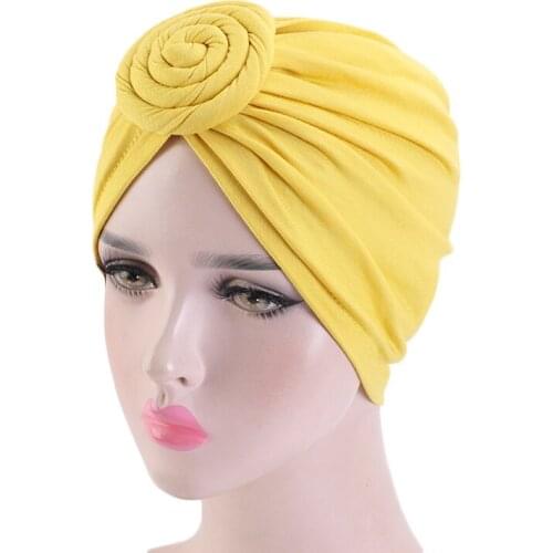 Knotted Turban For Women Solid Color Muslim Hijab Top Knot Hair Cover Chemo Cap Hair Loss Headwear Breathable Head Scarf Hat New