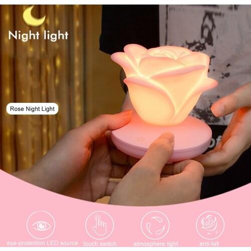 USB Rechargeable Rose Night Light Romantic Table Lamp Led Silicone Atmosphere Light Gift Fairy Lights for Room Home Decor
