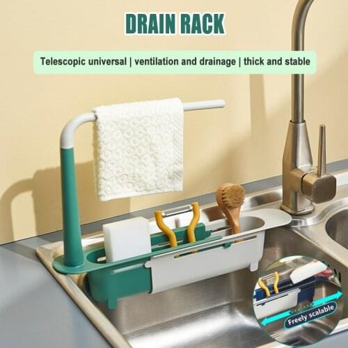 Kitchen Sink Storage Racks Rag Sponge Holder Scalable Sink Organizer Sponge Soap Scrubber Dishcloth Hanger For Kitchen Storage