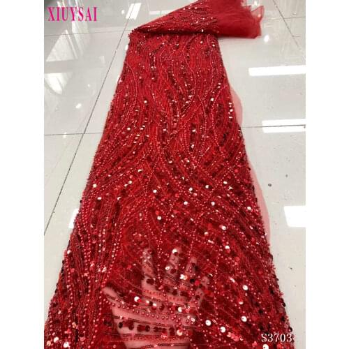 Wine red Nigerian French Lace Fabric With Sequence 2021 High Quality African Sequins Lace Fabric For Wedding Party Lace