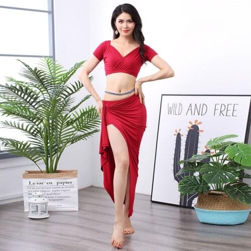 2020 New Belly Dance Costumes 1043 V Neck Sexy Belly Dance Tops & Tees 3073 Long Skirts for Women Bellydance Dress
