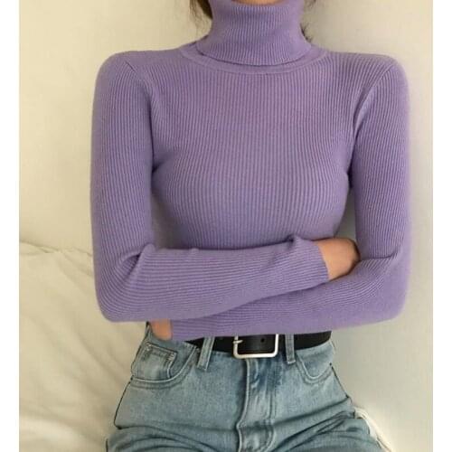 2020 Women Turtleneck Slim Sweater Long Sleeve Soft Warm Knitted Bottoming Tops For Female Solid Color Pull Femme Fall Winter