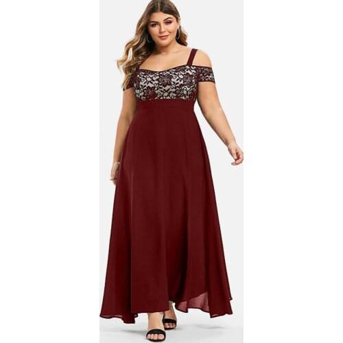 Women Plus Size Cold Shoulder Floral Lace Maxi Party Evening Camis Long Dress For Women Robe Femme Повседневные Платья 2021 Sale