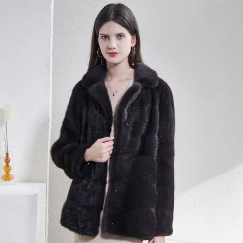 2020 womens mink fur medium long Lapel winter warm mink coat