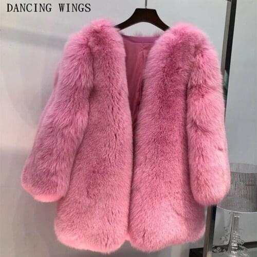 Women Real Fox Fur Coat Female Winter Thick Warm Overcoat Whole Skin 2020 Genuine Fur Jacket Pink Color Natural Fox Fur Coat