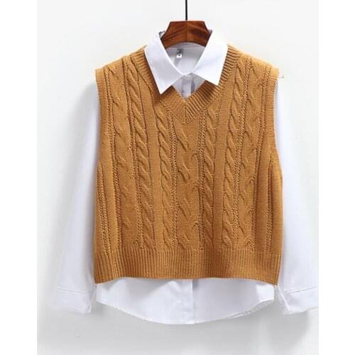 Girls Waistcoat Autumn Korean Women Loose Knitted Sweater Sleeveless Vest Ladies V-Neck Pullover Tops Teenager School