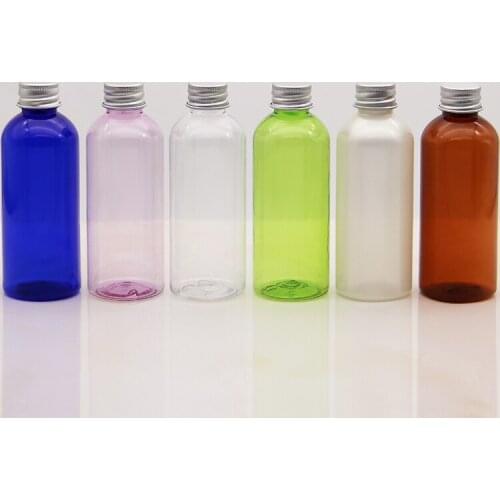 50pcs 100ml empty shampoo cosmetic plastic bottle, PET bottle with stopper , water container with aluminum cap DIY
