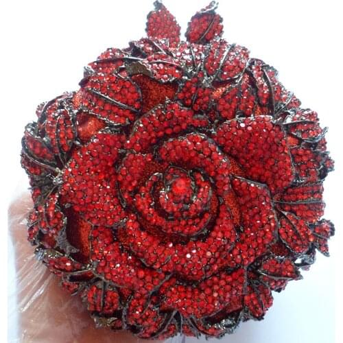 100% Handmade Red Rhinestone Diamond Clutch Best Design Flower Crystal Evening Bags Lady Wedding Bridesmaid Clutches Minaudiere
