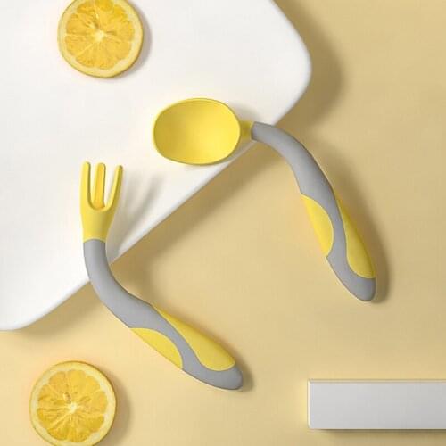 2 PCS Baby Utensils Spoon Fork Set Travel Case Toddler Babies Children Feeding Training Spoon Bendable Soft Self Feeding Spoons