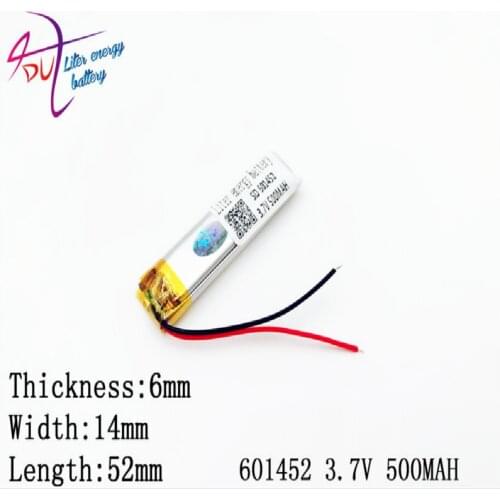 3.7V 500mAh 601452 Lithium Polymer Li-Po Rechargeable li ion Battery For Mp3 MP4 MP5 GPS Vedio Game toys