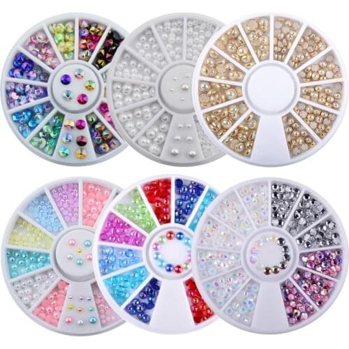 1 Box Mix Sizes 3D AB Rhinestone Crystal Glitter Bead Pearl Wheel Nail Art Tips Jewelry Decoration DIY Manicure Accessories Tool