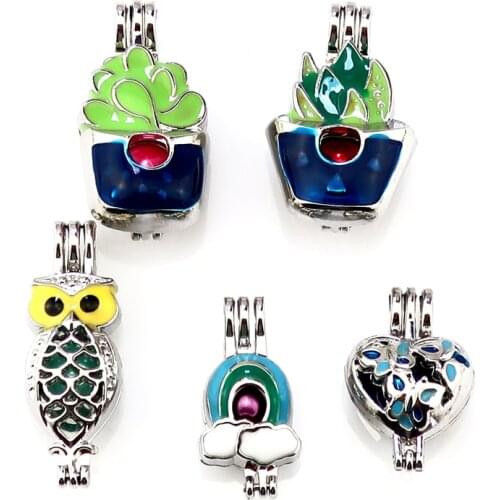 5pcs/lot Silver Enamel Mix Beads Cage Pendant Fairytale Party Essential Oil Diffuser -Cute Gift