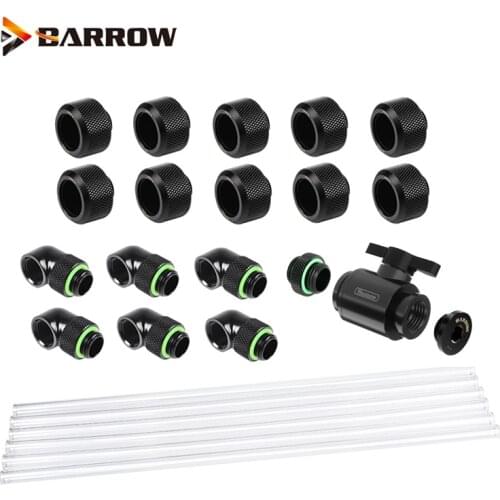 Barrow Acrylic G1/4" Hard Tube Fittings Complete Gamer PC Custom Liquid Loop System Kit With Water Value,Rigid Tubing