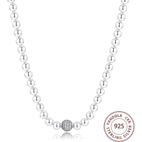 Beads & Pave Necklace 925 Sterling Silver Clear CZ Statement Necklaces & Pendants for Women Elegant Fine Jewelry Gift