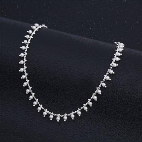 Barefoot Sandal Anklet Chain Silver Color Anklet Beaded Pearl Foot Jewelry for Women Simple Style Anklets Gifts