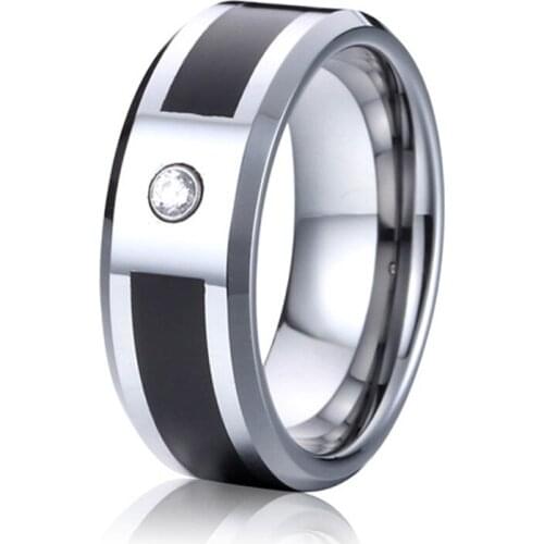 8MM Black Tungsten carbide rings for men and women couples wedding band finger comfort fit jewelry with cz stone