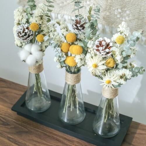 Craspedia Globosa Rose Cotton Oncidium Lagovia Mix Flower Bouquet Bottle Everlasting Preserved Dried Floral Home Wedding Decora