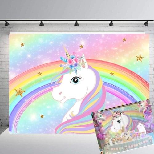 Unicorn Rainbow Backdrop for Girls Birthday Party Kids Princess Glitter Background Photography Baby Shower Banner Cake table