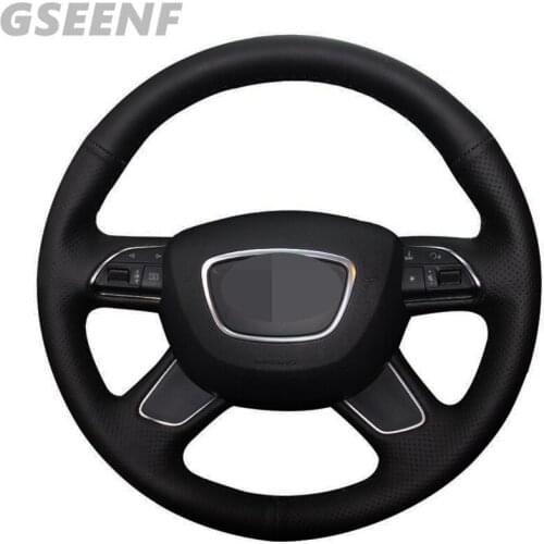 Car Steering Wheel Cover For Audi A4 (B8) A6 (C7) A7 A8 A8 L Allroad Q5 2013-2017 Q7 Black Hand-stitched Soft Artificial Leather
