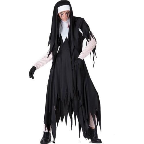 Halloween Party Costume Black Women Sexy Nun Costume Arabic Religion Monk Ghost Uniform Irregular Dress