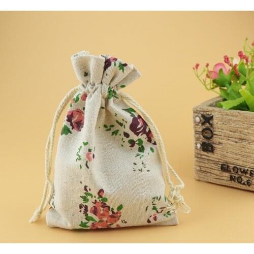 50pcs 10x14cm Cotton White Print Drawstring Bag Jewelry Pouch Bag Wedding Festive Party Gift Supplies