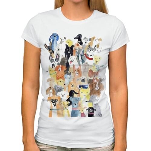 Cute dogs party Siberian Husky painting T-Shirt Women Short Sleeve o-neck t shirt soft Breathable girls casual tshirt