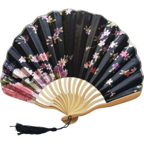 Chinese Style Hand Held Fan Bamboo Silk Folding Fan Vintage Bamboo Folding Hand Fan Birthday Present Home Party Wedding Decor